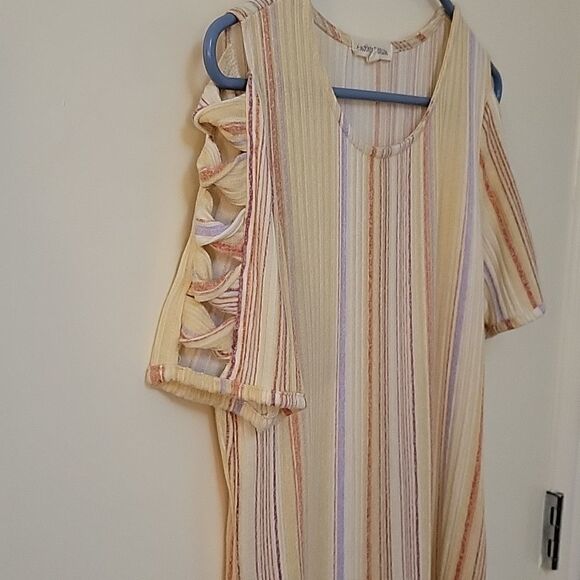 3/$30 ANOTHER REASON Pastel Striped Braided Short Sleeve Blouse Small - Picture 4 of 9